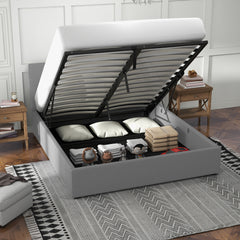 Milano Luxury Gas Lift Bed with Headboard (Model 1) - Grey No.28 - Double-1924671865687773186