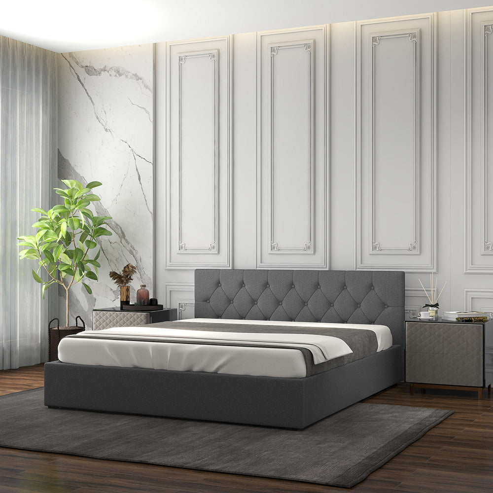 Milano Capri Luxury Gas Lift Bed With Headboard (Model 3) - Grey No.28 - Double-1919280825237639169