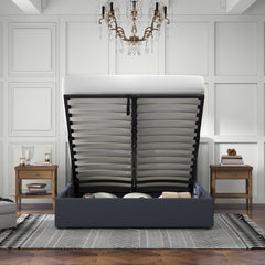 Milano Luxury Gas Lift Bed with Headboard (Model 1) - Charcoal No.35 - King Single-1922443466072264706