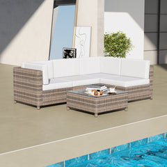 Milano Outdoor 5 PC Rattan Sofa Set Colour Oatmeal Seat & Black Coating (5 Boxes)-1927503928820371458