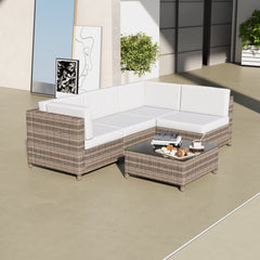 Milano Outdoor 5 PC Rattan Sofa Set Colour Oatmeal Seat & Black Coating (5 Boxes)-1927503928820371459