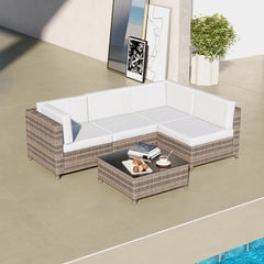 Milano Outdoor 5 PC Rattan Sofa Set Colour Oatmeal Seat & Black Coating (5 Boxes)-1927503928820371460
