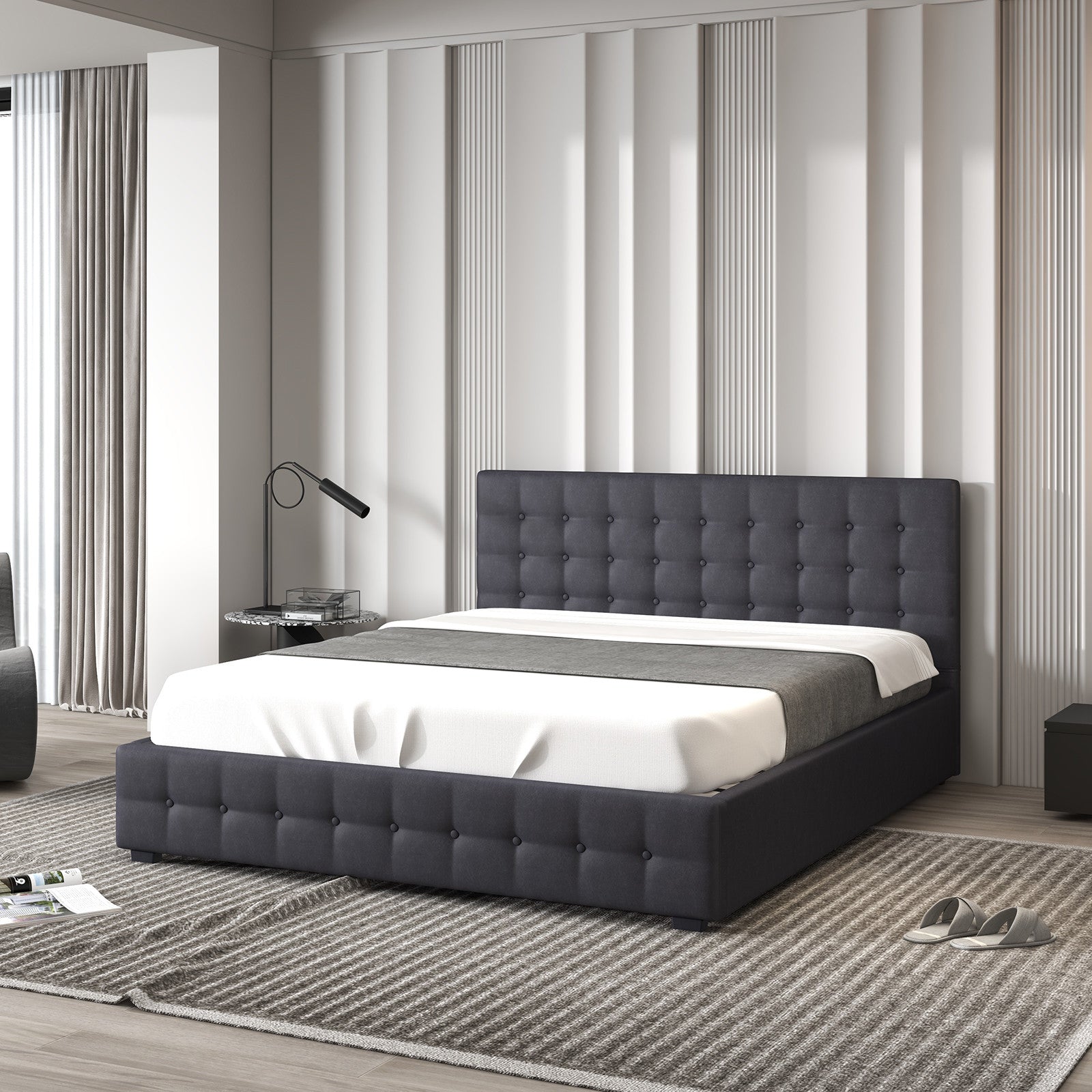 Milano Decor Eden Gas Lift Bed - Dark Grey - King-1924671868758003713
