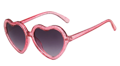Kids Glitter Heart Sunglasses UV Protection Metal Hinges Sparkly Pink Eyewear