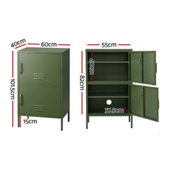 Artiss 2x Buffet Sideboard Cabinet Storage Cupboard 2 Doors Metal Green DOUBLE