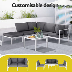 Gardeon 6PCS Outdoor Sofa Set Aluminium Table and Chairs Lounge Patio Furniture