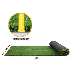 Prime Turf Artificial Grass 2mx5m 17mm Synthetic Fake Lawn Turf Plant Plastic