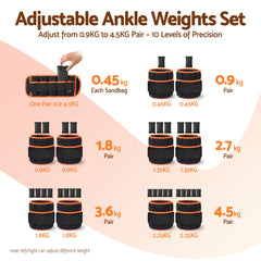 Everfit Adjustable Ankle Weights, 1 Pair (0.9-4.55Kg) Removable Sandbags for