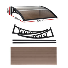 Instahut Window Door Awning 0.8mx1m Brown Free Delivery