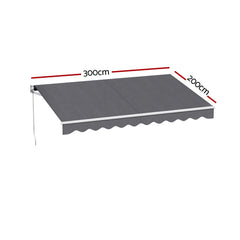 Instahut Retractable Folding Arm Awning Motorised Sunshade 3M X 2M Grey