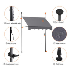 Instahut Window Fixed Pivot Arm Awning Outdoor Door Canopy 2X1.8M Grey