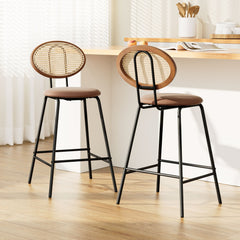 Artiss Set of 2 Bar Stools PU Leather Stools Brown