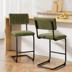Artiss Set of 2 Bar Stools Velvet Chairs Green