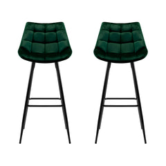 Artiss 2x Bar Stools Velvet Chairs Green