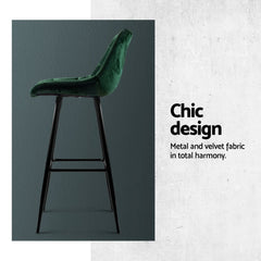 Artiss 4x Bar Stools Velvet Chairs Green