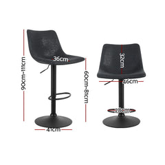 Artiss Set of 2 Bar Stools Vintage Leather Swivel Gas Lift Black