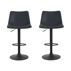 Artiss Set of 2 Bar Stools Vintage Leather Swivel Gas Lift Black