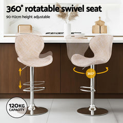 Artiss Set of 2 Bar Stools Kitchen Swivel Gas Lift Counter Chair Wing PE Rattan Beige