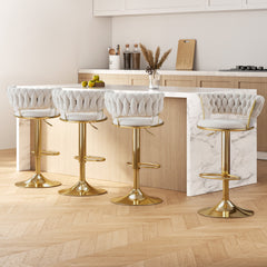 Artiss Set of 4 Bar Stools Gas Lift Velvet Woven Backrest Ivory