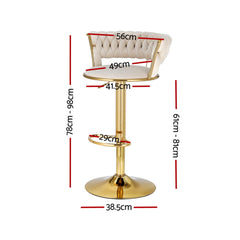 Artiss Set of 4 Bar Stools Gas Lift Velvet Woven Backrest Ivory