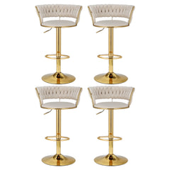 Artiss Set of 4 Bar Stools Gas Lift Velvet Woven Backrest Ivory