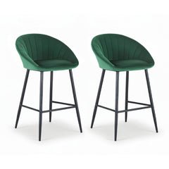Artiss Set of 2 Bar Stools Kitchen Dining Chair Counter Stool Tub Velvet Metal Green