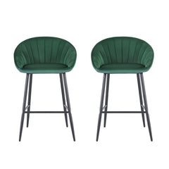 Artiss Set of 2 Bar Stools Kitchen Dining Chair Counter Stool Tub Velvet Metal Green