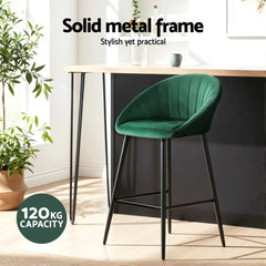 Artiss Set of 2 Bar Stools Kitchen Dining Chair Counter Stool Tub Velvet Metal Green