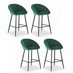 Artiss Set of 4 Bar Stools Kitchen Dining Chair Counter Stool Tub Velvet Metal Green