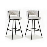 Artiss Set of 2 Bar Stools Kitchen Dining Chair Counter Stool Woven Velvet Metal Ivory
