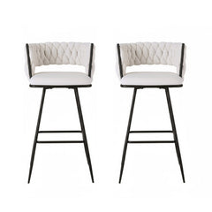 Artiss Set of 2 Bar Stools Kitchen Dining Chair Counter Stool Woven Velvet Metal Ivory