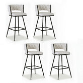 Artiss Set of 4 Bar Stools Kitchen Dining Chair Counter Stool Woven Velvet Metal Ivory