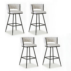 Artiss Set of 4 Bar Stools Kitchen Dining Chair Counter Stool Woven Velvet Metal Ivory