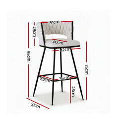 Artiss Set of 4 Bar Stools Kitchen Dining Chair Counter Stool Woven Velvet Metal Ivory