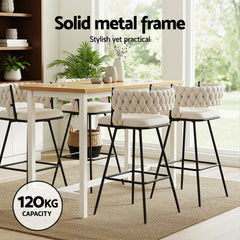 Artiss Set of 4 Bar Stools Kitchen Dining Chair Counter Stool Woven Velvet Metal Ivory
