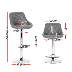 Artiss 2x Bar Stools Leather Padded Gas Lift Grey