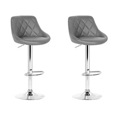 Artiss Set of 2 Bar Stools Leather Padded Gas Lift Grey