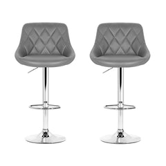 Artiss Set of 2 Bar Stools Leather Padded Gas Lift Grey