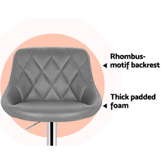 Artiss Set of 2 Bar Stools Leather Padded Gas Lift Grey