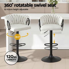 Artiss Bar Stool x4 Kitchen Dining Chair Counter Gaslift Woven Velvet Ivory