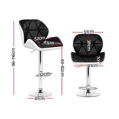 Artiss Set of 2 Bar Stools Gas Lift Padded Leather Black & White
