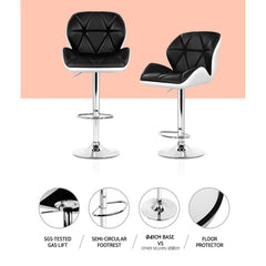 Artiss Set of 2 Bar Stools Gas Lift Padded Leather Black & White