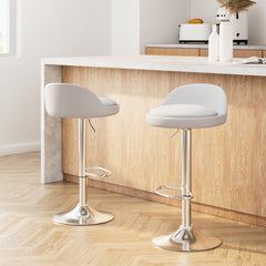 Artiss Set of 2 Bar Stools PU Leather Gas Lift White