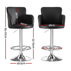 Artiss 2x Leather Bar Stools Swivel Adjustable Gas Lift PU Counter Chairs Black