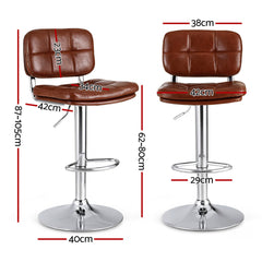 Artiss Set of 2 Bar Stools Kitchen Swivel Gas Lift Counter Chair Tuft PU Leather Brown