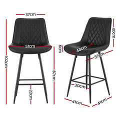 Artiss Set of 2 Bar Stools Kitchen Dining Chair Counter Stool Diamond PU Leather Black
