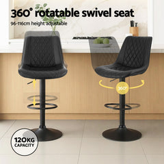 Artiss Set of 4 Bar Stools Kitchen Swivel Gas Lift Counter Chair Diamond Leather Black