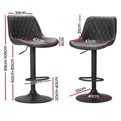 Artiss Set of 4 Bar Stools Gas Lift Vintage Leather Black