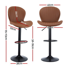 Artiss Set of 4 Bar Stools Kitchen Swivel Gas Lift Counter Chair Shell Leather Brown