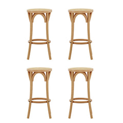 Artiss Set of 4 Bar Stoosl Rattan Seat Wooden